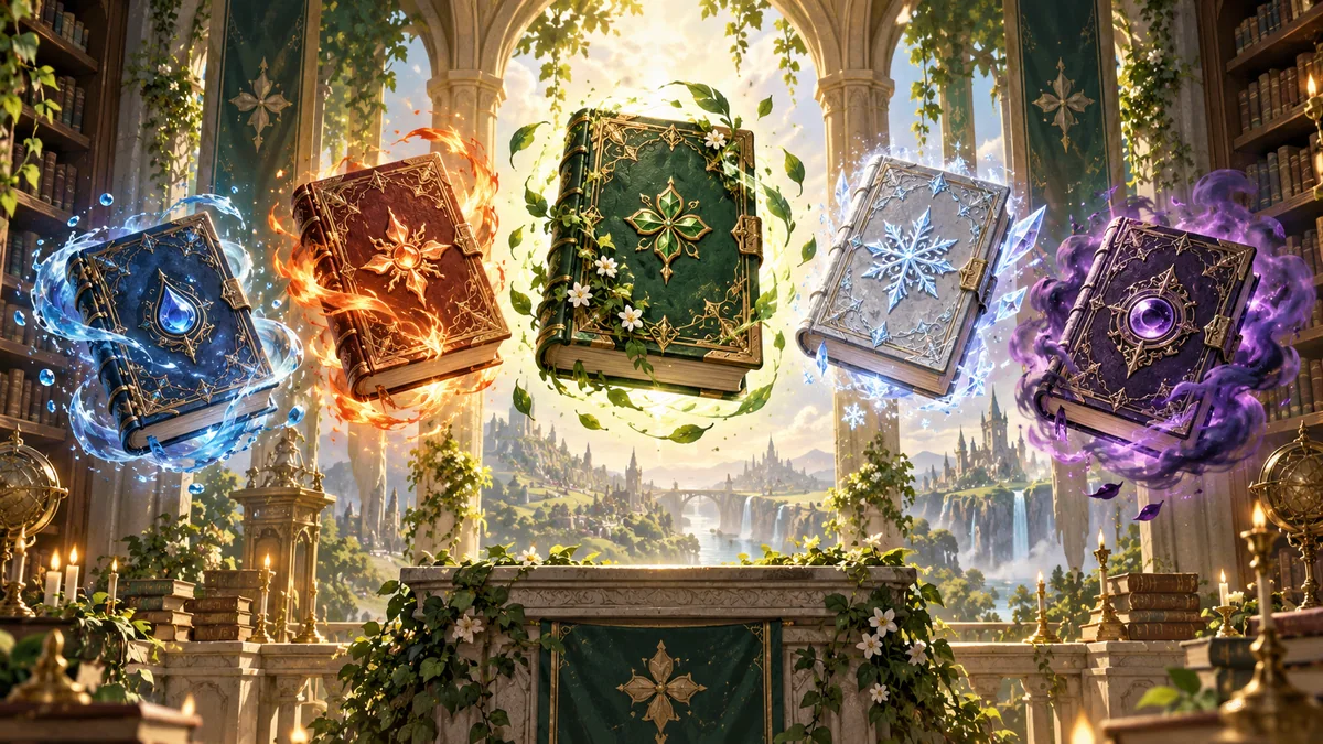 Fantasy illustration of the Clover Time Grimoire collection
