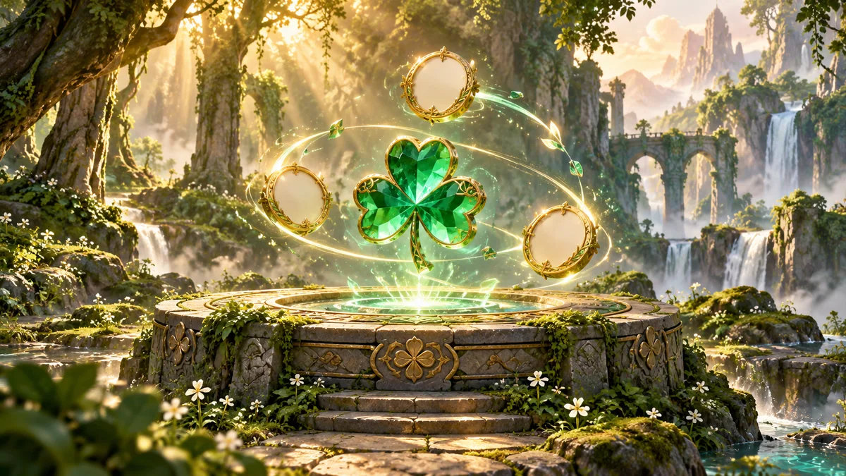 Fantasy illustration of a Clover Time character configuration altar